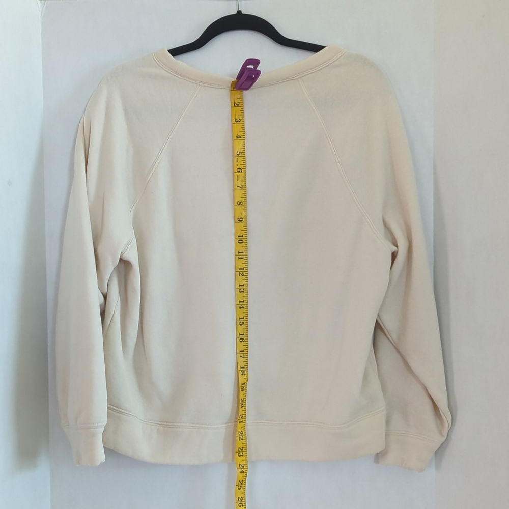 Loft Tan/0atmeal "Cheers" Long Sleeve Pullover Sweatshirt Size M - Picture 3 of 7